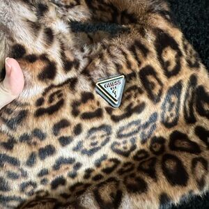Guess Leopard-Pattern Faux Fur Handbag with Gold Hardware
